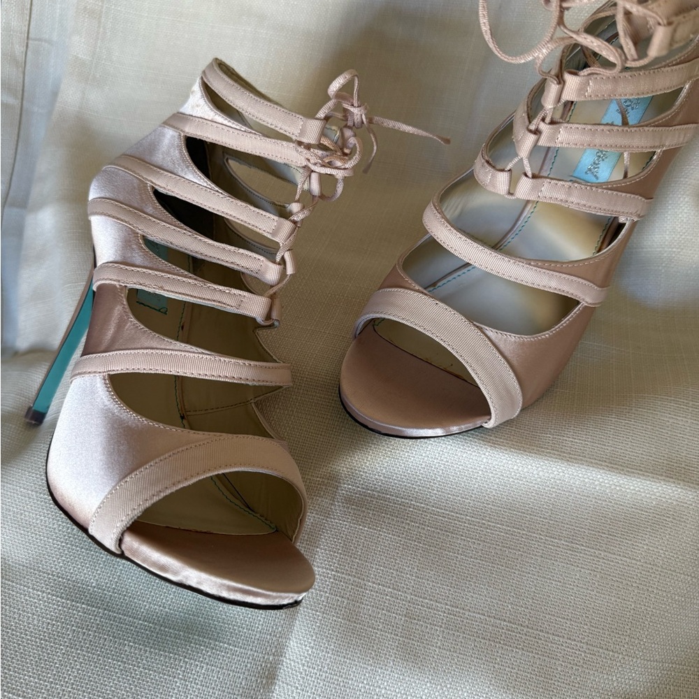 Betsey Johnson Dusty Blush Lace-Up Strappy Satin Heels